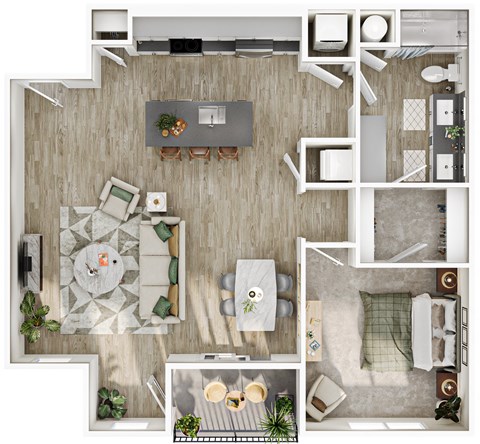 a 2 bedroom floor plan of a house with a pool and a living room